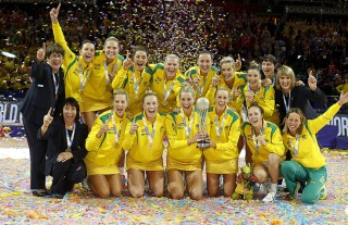 Alanna Antcliff with the Australian Netball Diamonds 2015 World Champions